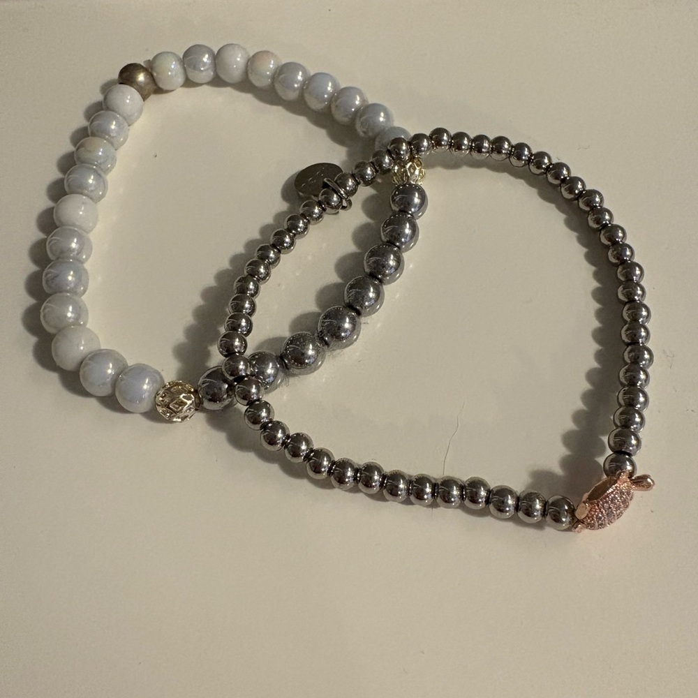 Two stretch Bracelets - semi precious stones and silver beads